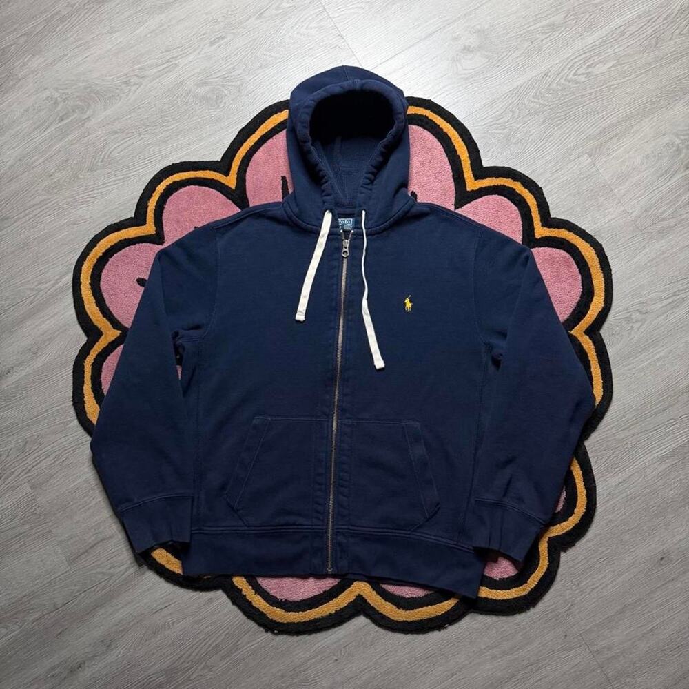 Vintage Y2K Polo Ralph Lauren Embroidered Waffle Lined Full Zip Hoodie XL Navy